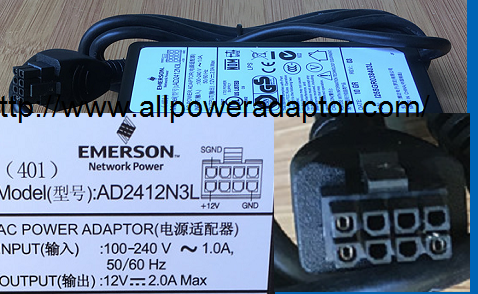 NEW EMERSON AD2412N3L AC Adapter 12V 2A, 8-Hole tip, C14, New